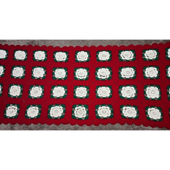 VTG Handmade Crochet 3D Flower Afghan Throw Blanket 34"X78" Granny Square Roses - Picture 2 of 5